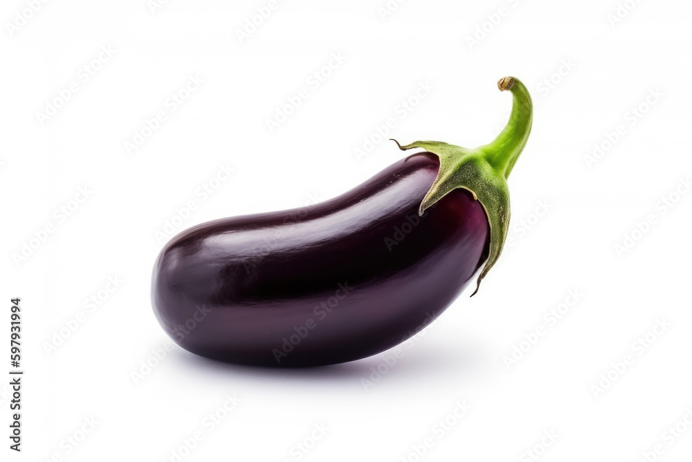 a fresh purple eggplant isolated on a white background. AI generative image. a fresh purple eggplant isolated on a white background. AI generative image.