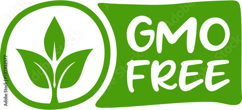 GMO free label vector. Vector green leaf non GMO logo sign for healthy food package design.
