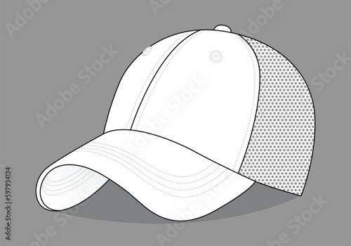 Blank White Baseball Cap With Mesh-Back Template On White Background, Vector File