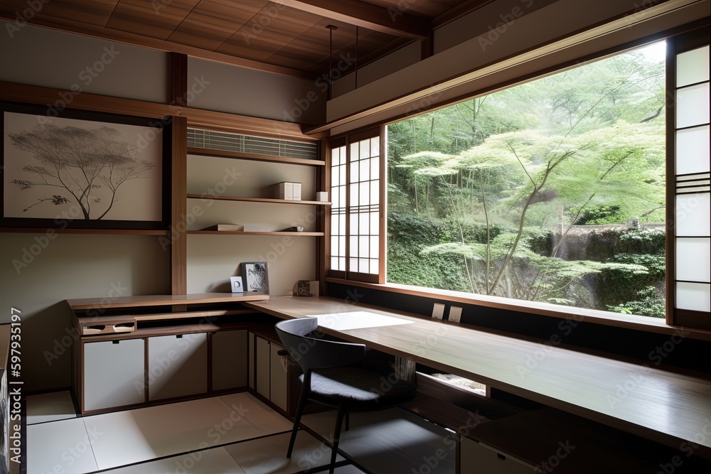 Home Office Japanese Minimal Design, Ai Generative