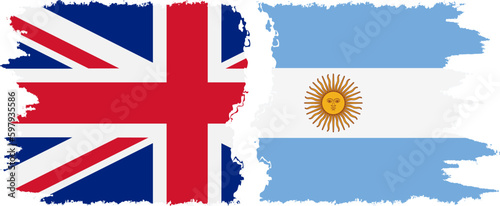 Argentina and UK grunge flags connection vector