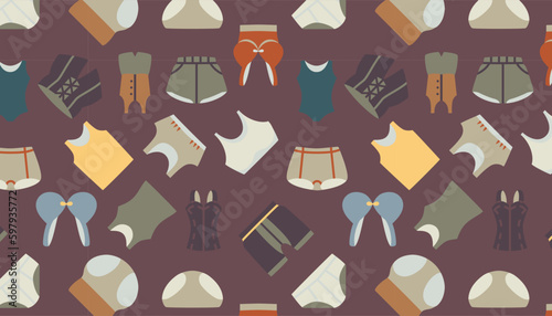 Seamless pattern of different clothing including lingerie, panties and vest. 