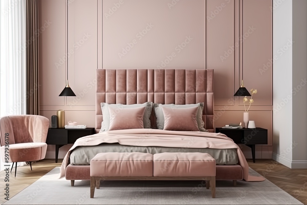Scandinavian Bedroom minimal bedroom interior design. Ai Generative Scandinavian Bedroom minimal bedroom interior design. Ai Generative