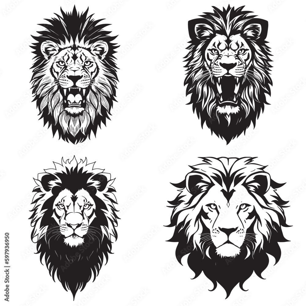 Lion Vector Illustration Black and white background Stock Vector