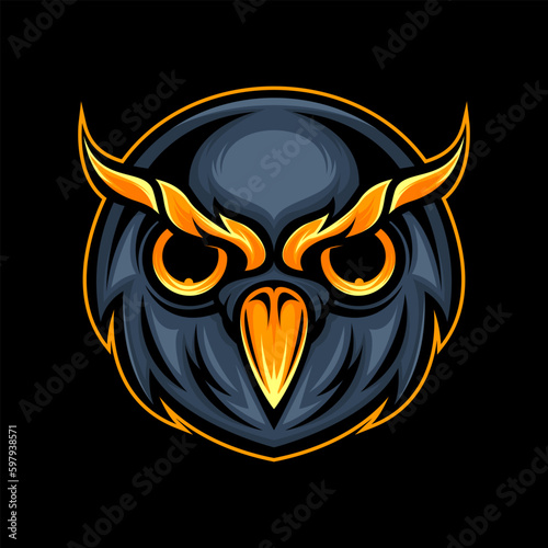 Owl head mascot logo. Vector illustration of owl head mascot for esport team.