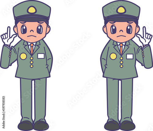 困った顔で立つ駅員