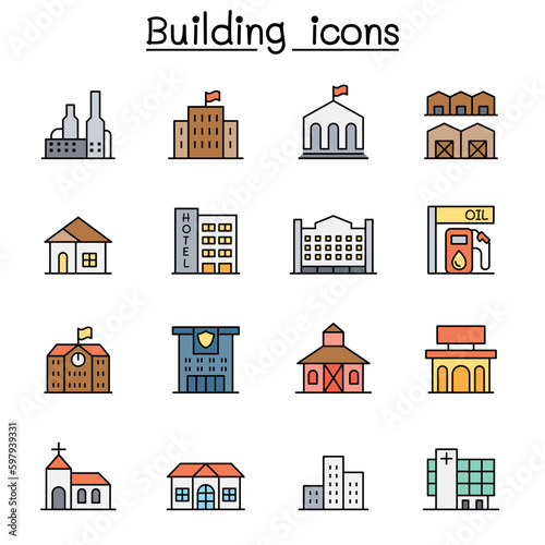 Building color line icon set