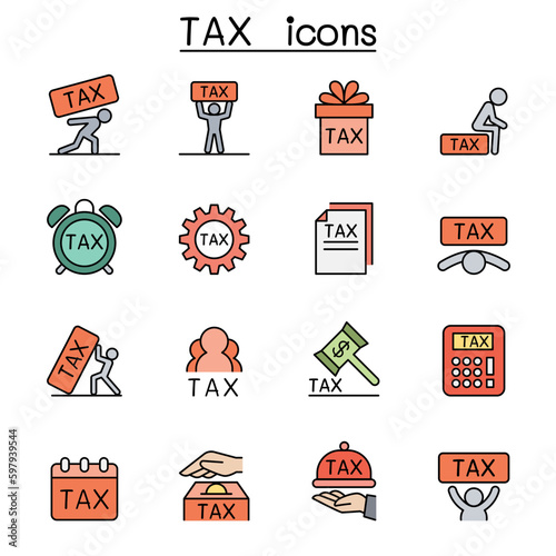 Tax color line icon set