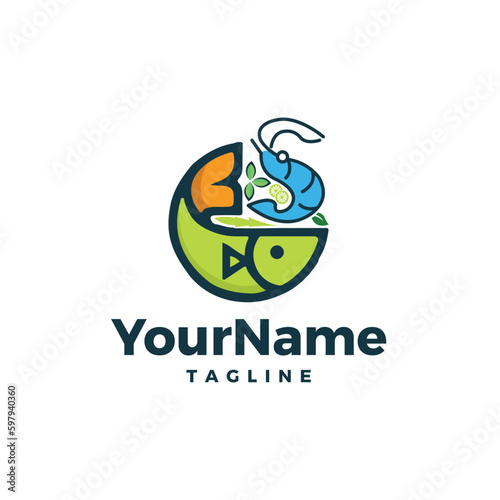 fish and lobster logo design for sea food.