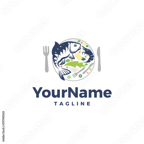 fish lobster and cuisine logo design for sea food. 