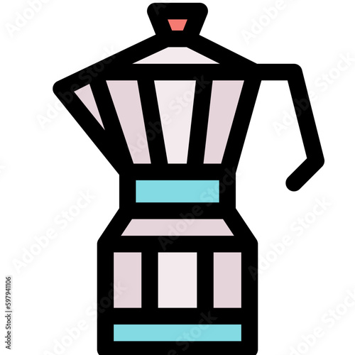 moka pot black outline filled color icon