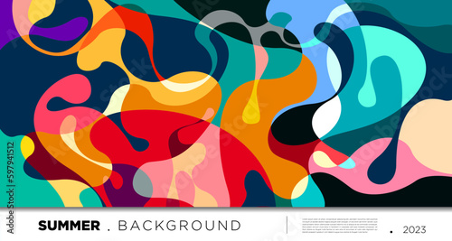 Vector colorful abstract fluid and geometric background for summer 2023