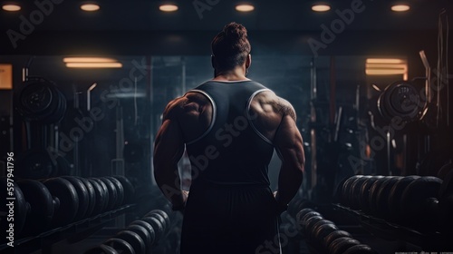 Exercise workout in gym fitness training sport with dumbbell and gym equipment to be  healthy and live a  lifestyle. Bodybuilding, Athlete building muscles lifestyle. Created with generative Ai.