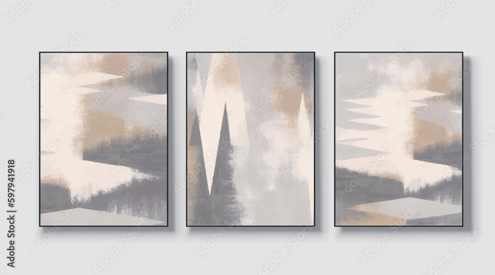 Set of three art paintings, abstract paintings, golden art prints