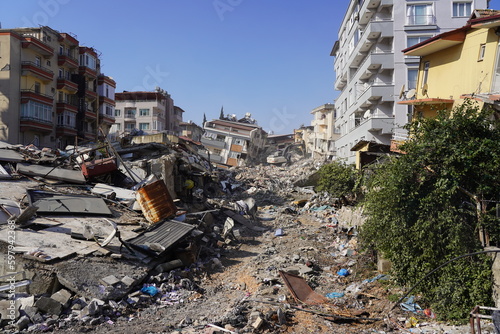Antakya, Turkey - February 2023 Turkey Earthquake scene when a large earthquake struck Turkey Syria, destroying homes and facilities; many people died, and many more lost their loved photo