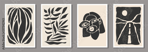 Set of minimalist posters with abstract organic shapes composition