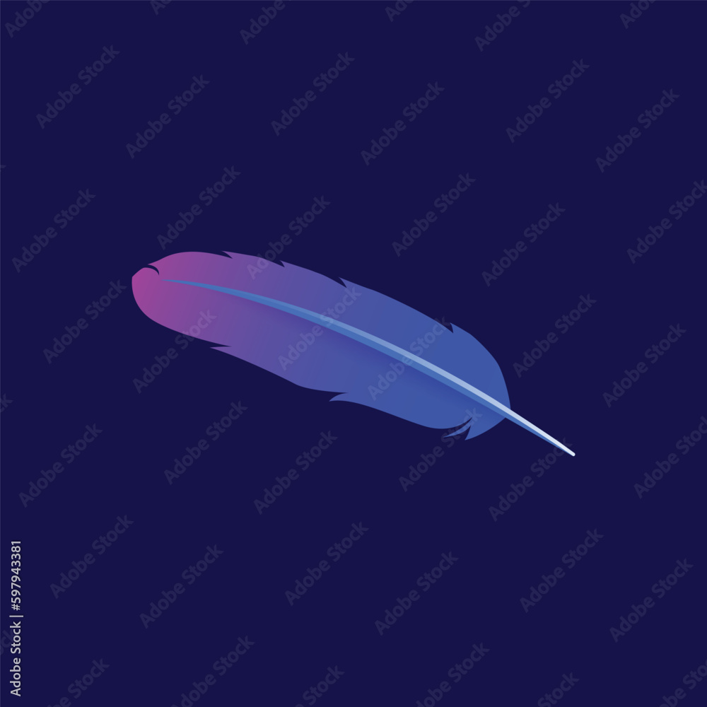 A blue and purple feather with a purple gradient on the bottom. A blue and purple feather with a purple gradient on the bottom.