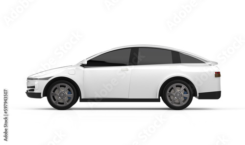 White ev car or electric vehicle on white background