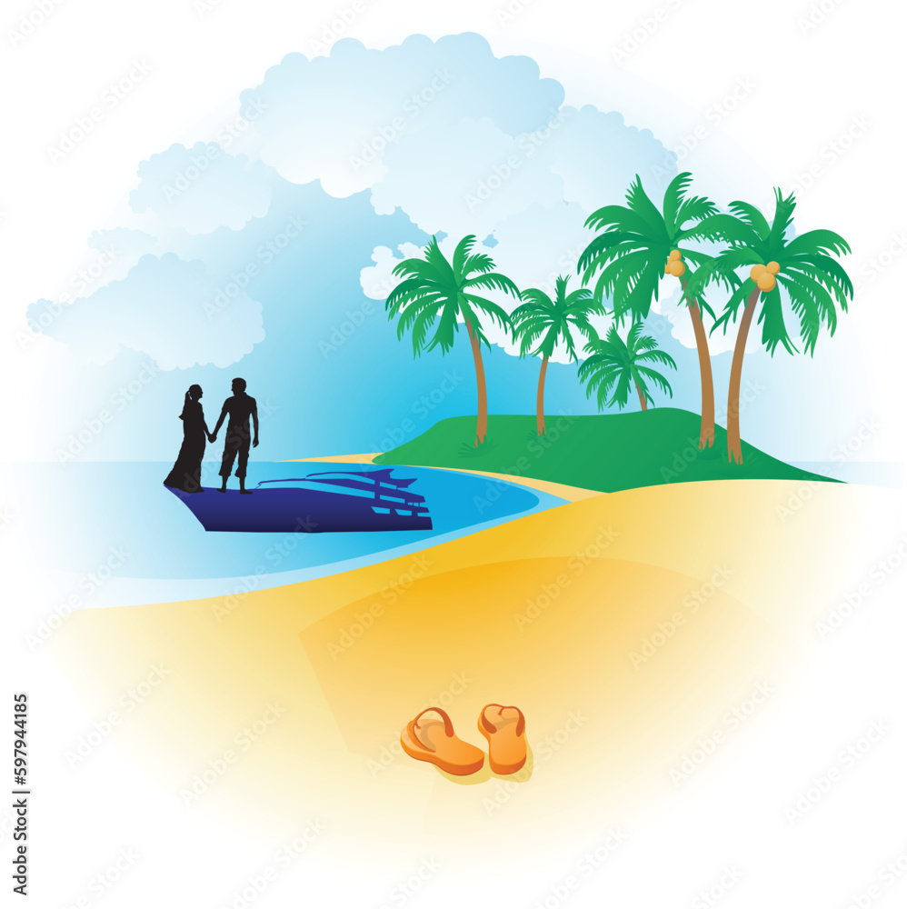 
tropical beach with couple landscape