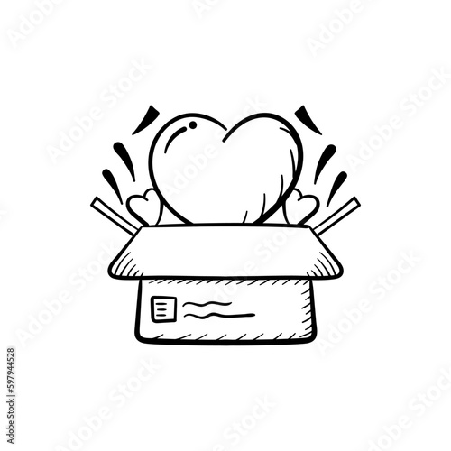 Donation box share love donate charity and kindness doodle hand drawn line icon illustration