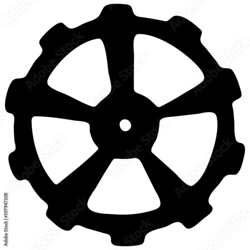 Vector Steampunk Gear Silhouette Isolated on White Background. Hand Drawn Cogwheel Silhouette in Flat Style. Simple Vector Gear Tool.