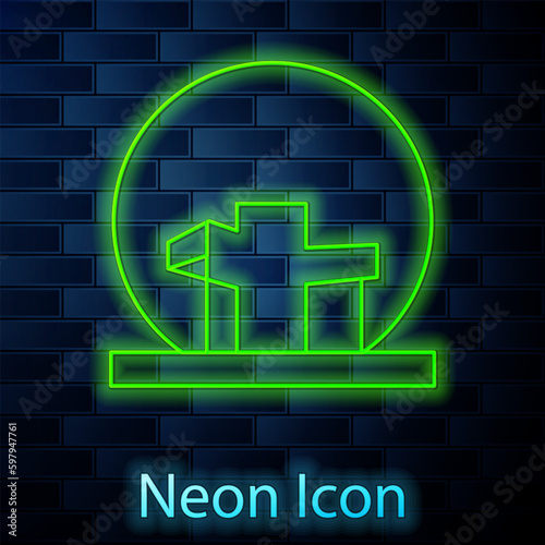 Glowing neon line Montreal Biosphere icon isolated on brick wall background. Vector