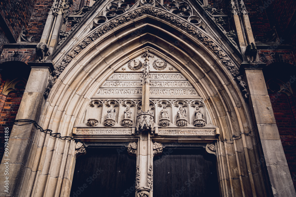 Architectural detail of the olds gothic cathedral in Europe 