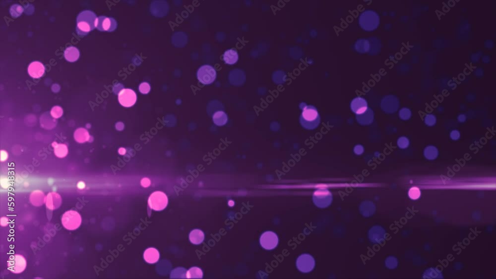 Abstract background of purple luminous particles and bokeh dots of festive energy magic, video 4k, 60 fps