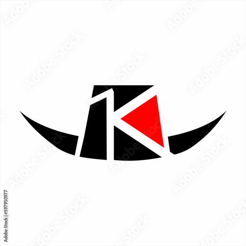 Cowboy hat logo design with letter K, bull horns and triangles.