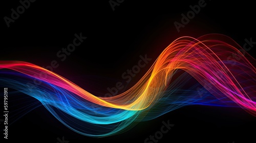 abstract background of colorful neon wavy line glowing in the dark generative ai