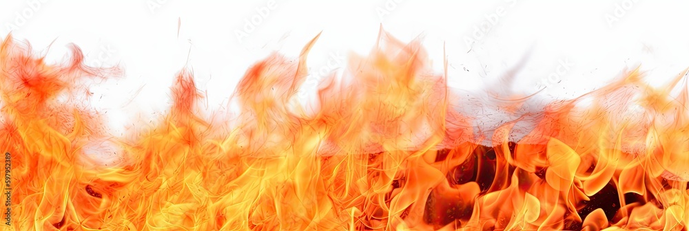 Texture of real fire flames and sparks isolated on white background generative ai Texture of real fire flames and sparks isolated on white background generative ai