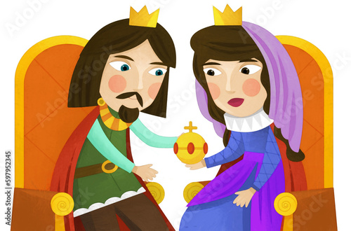 cartoon scene king or prince with queen or princess artistic painting scene