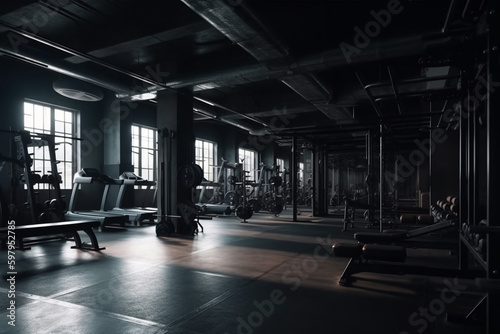 Fitness room bodybuilding club Generative AI © ArtPainting