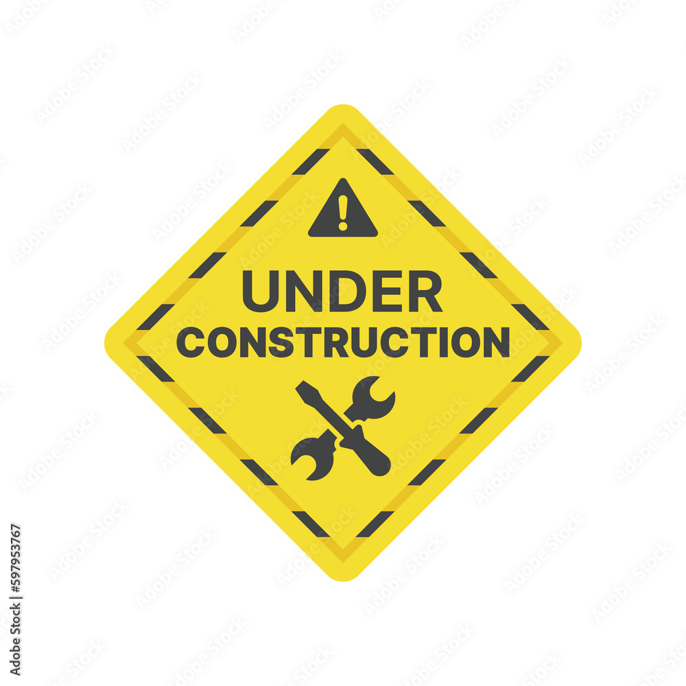 Under construction sign. Vector icon with barricade tape. Under construction sign. Vector icon with barricade tape.