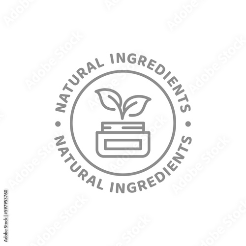 Natural ingredients cosmetics line vector label. Skin care, organic product badge.