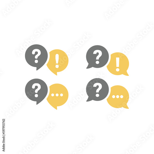 Conversation chat bubble with exclamation and question mark. Help, communication and talking balloon vector icon set.