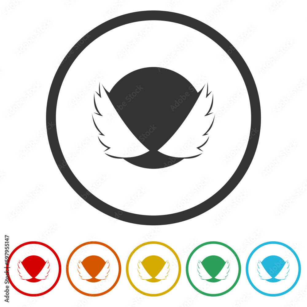 Wings circle logo. Set icons in color circle buttons Wings circle logo. Set icons in color circle buttons