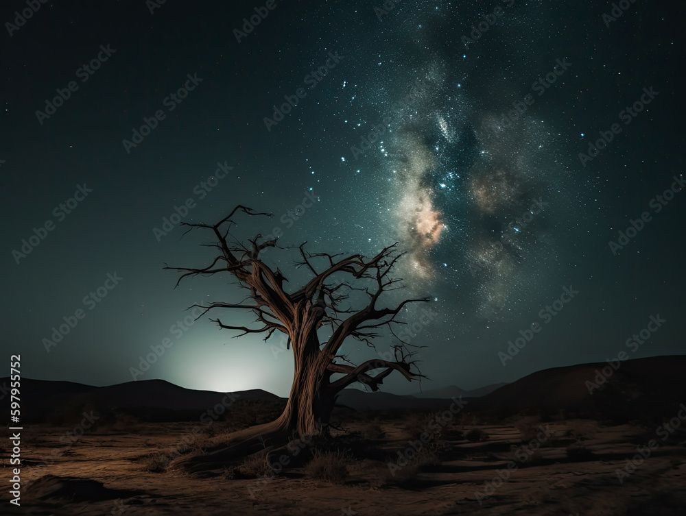 Joshua tree park under a starry night, in Mojave Desert, California Generative AI - obrazy, fototapety, plakaty 