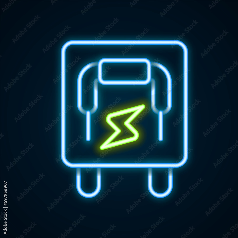 Glowing neon line Electrical panel icon isolated on black background. Switch lever. Colorful outline concept. Vector Glowing neon line Electrical panel icon isolated on black background. Switch lever. Colorful outline concept. Vector
