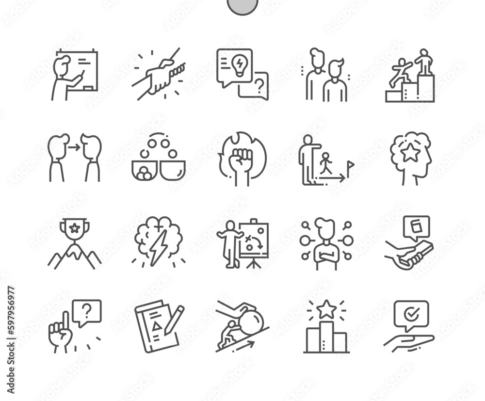 Mentoring. Tutorial and motivation. Mentor support. Homework. Pixel Perfect Vector Thin Line Icons. Simple Minimal Pictogram - obrazy, fototapety, plakaty 