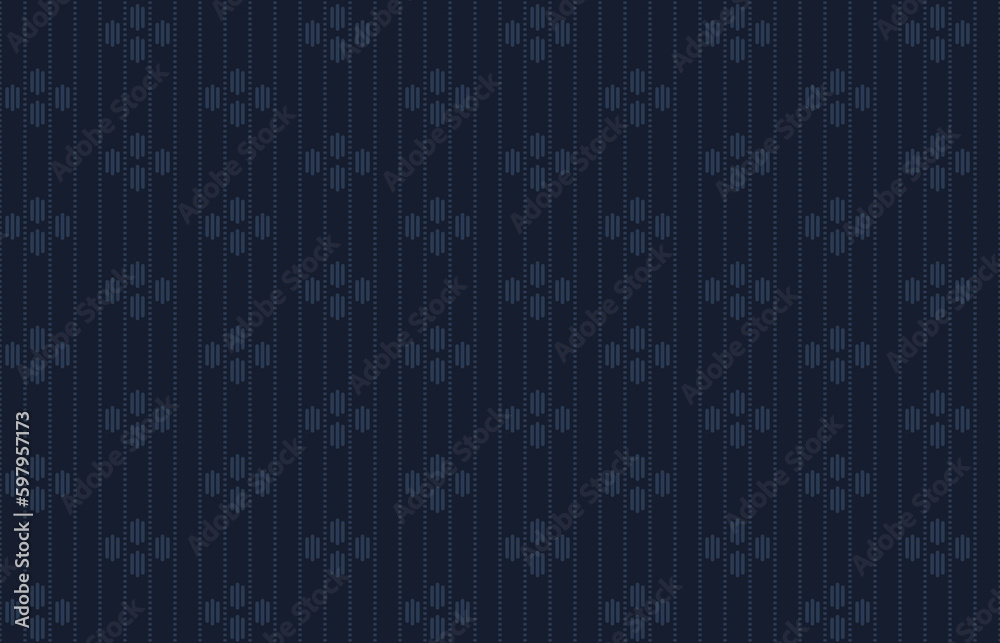 Abstract dot line n flower seamless pattern. Indigo blue element on dark blue background. Vector illustration masculine background, for menswear, silk scarf, fashion garment
