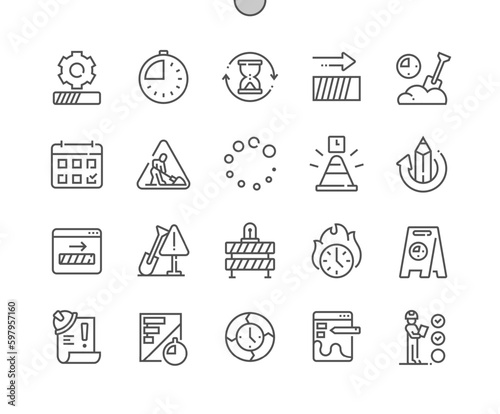 Work in progress. Coming soon. Loading process. Road barrier. Pixel Perfect Vector Thin Line Icons. Simple Minimal Pictogram