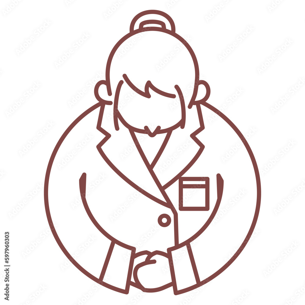 Obraz premium お辞儀をする白衣を着た女性のシンプルな線画イラスト