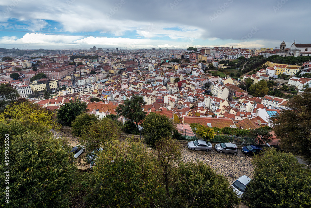 Cityscape of Lisbon city, view from Saint George Castle, Portugal