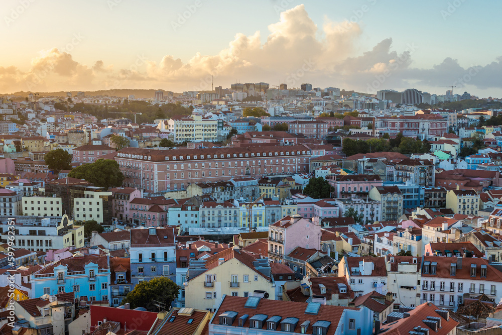 Aerial view of Lisbon city from Miradouro da Graca view point, Portugal