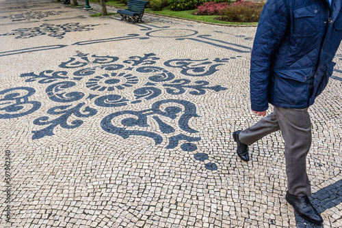 Decorated sidewalk next to Liberty Avenue in Lisbon city, Portugal