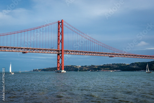 Bridge of 25th of April over River Tagus in Lisbon city  Portugal