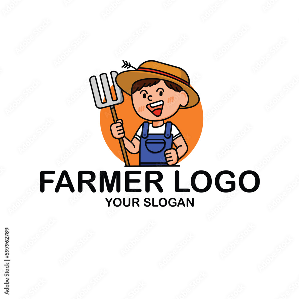 logo for farm company, cute farm boy logo with orange background