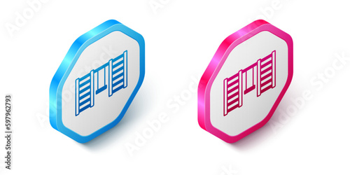 Isometric Wooden Swedish wall icon isolated on white background. Swedish stairs. Hexagon button. Vector