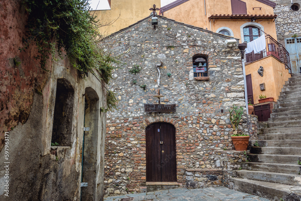 Former small church in Castelmola town on Sicily Island, Italy